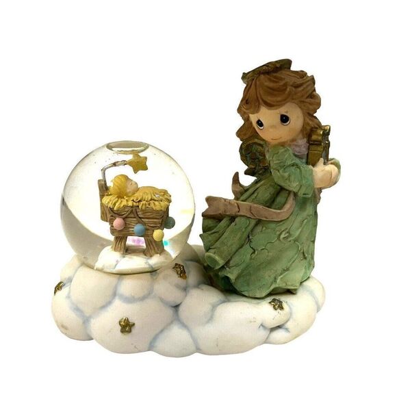 Enesco Other - Precious Moments Angel Playing Harp Water Globe Baby Jesus Away Manger Christmas